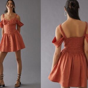 Anthropologie Off-The-Shoulder Linen Mini Dress